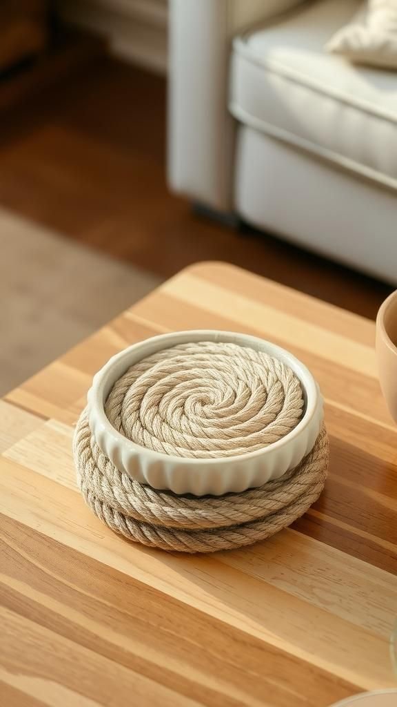 Jute Rope Coasters In Neutral Textures