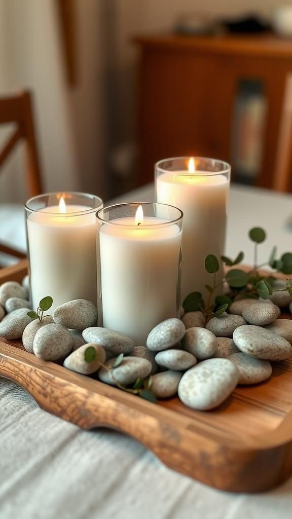 River Rock And Candle Cylinder Centerpiece