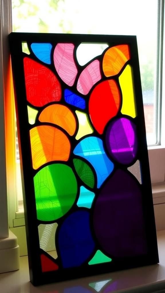 Tissue Paper Faux Stained Glass Frame Art