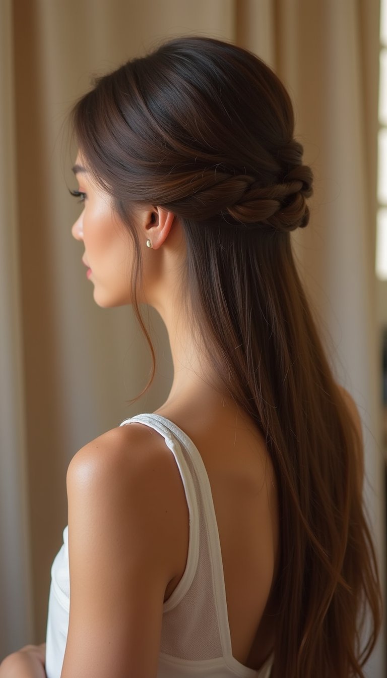 Low Braided Half Up For Elegance