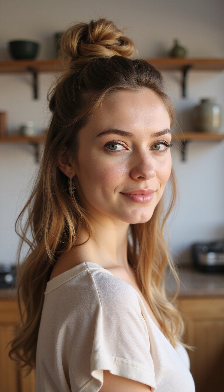 Messy Top Knot Half Up For Mornings