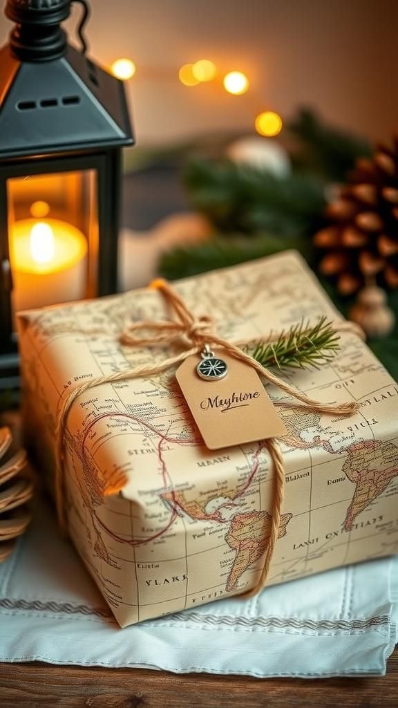 Vintage Map Wraps With Twine And Compass Charms