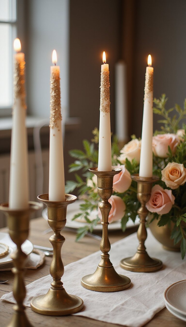 Glitter-Dipped Taper Candles For Party Tables