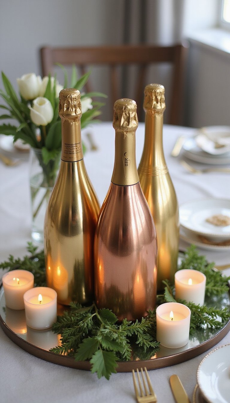 Metallic Painted Champagne Bottle Centerpiece Display