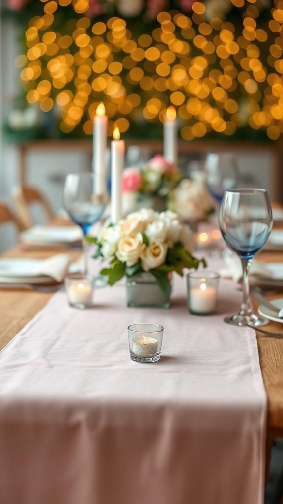 Blush And Gold Table Runner With Metallic Accents