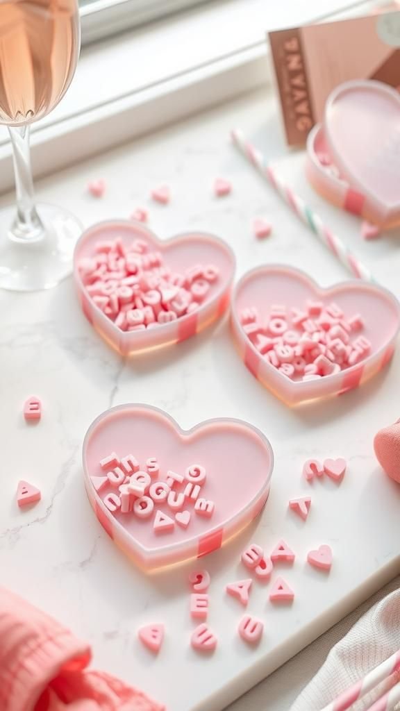 Conversation Heart Resin Coasters With Pastel Sprinkles