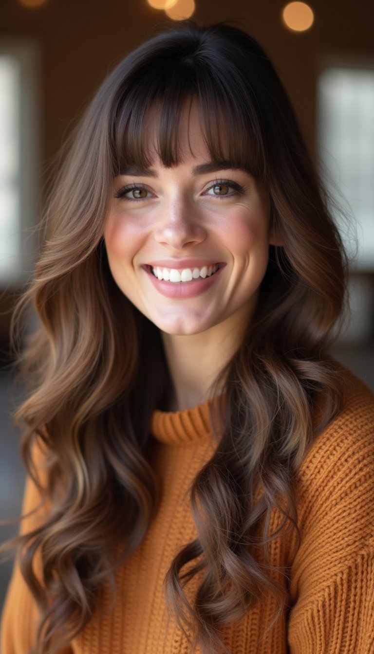 Curtain Bangs Paired With Soft Holiday Curls