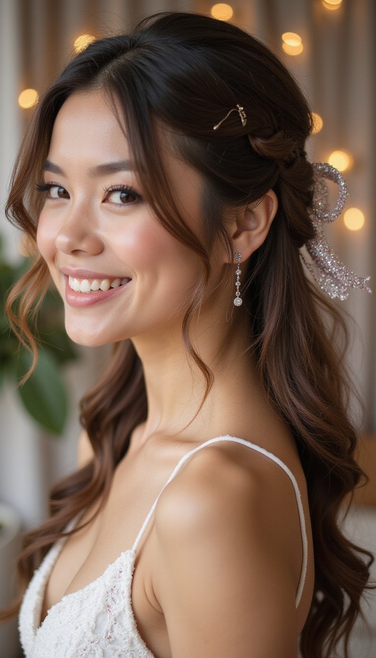 Fishtail Side Braid With Sparkling Ribbon Thread