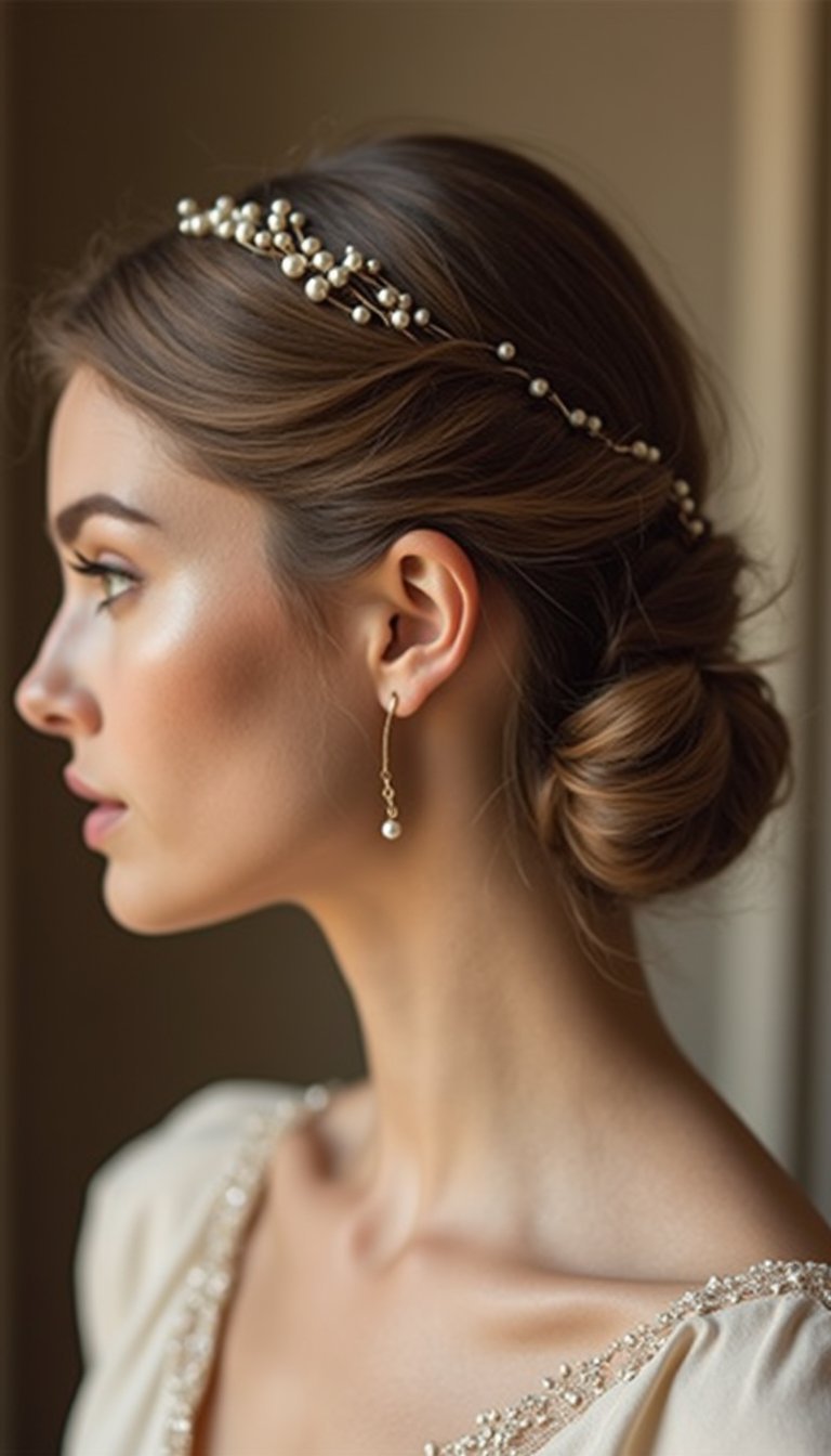 Low Chignon Adorned With Delicate Pearl Pins