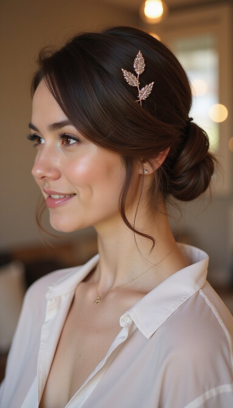 Sleek Low Bun With Sparkly Clip Accents