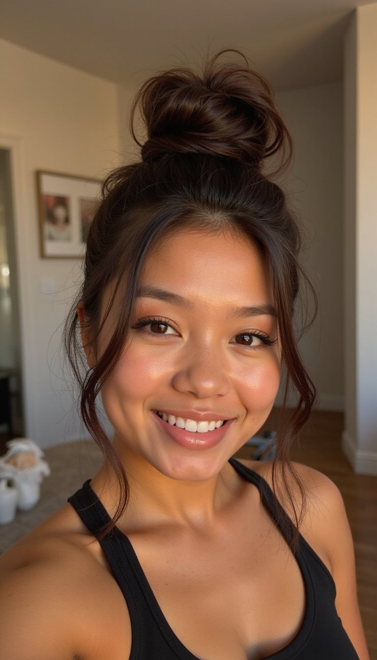 Messy Top Knot With Face-Framing Strands