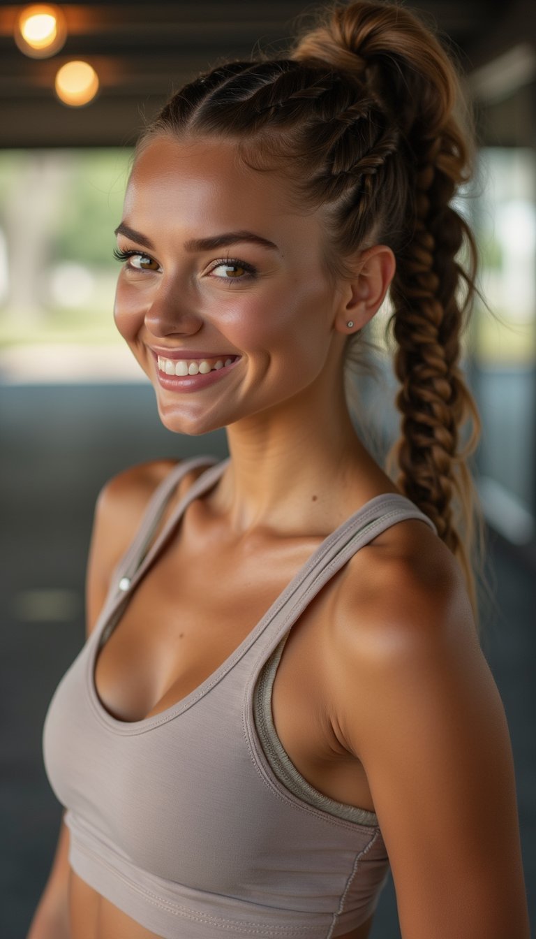 Mini Braids Gathered Into A High Ponytail