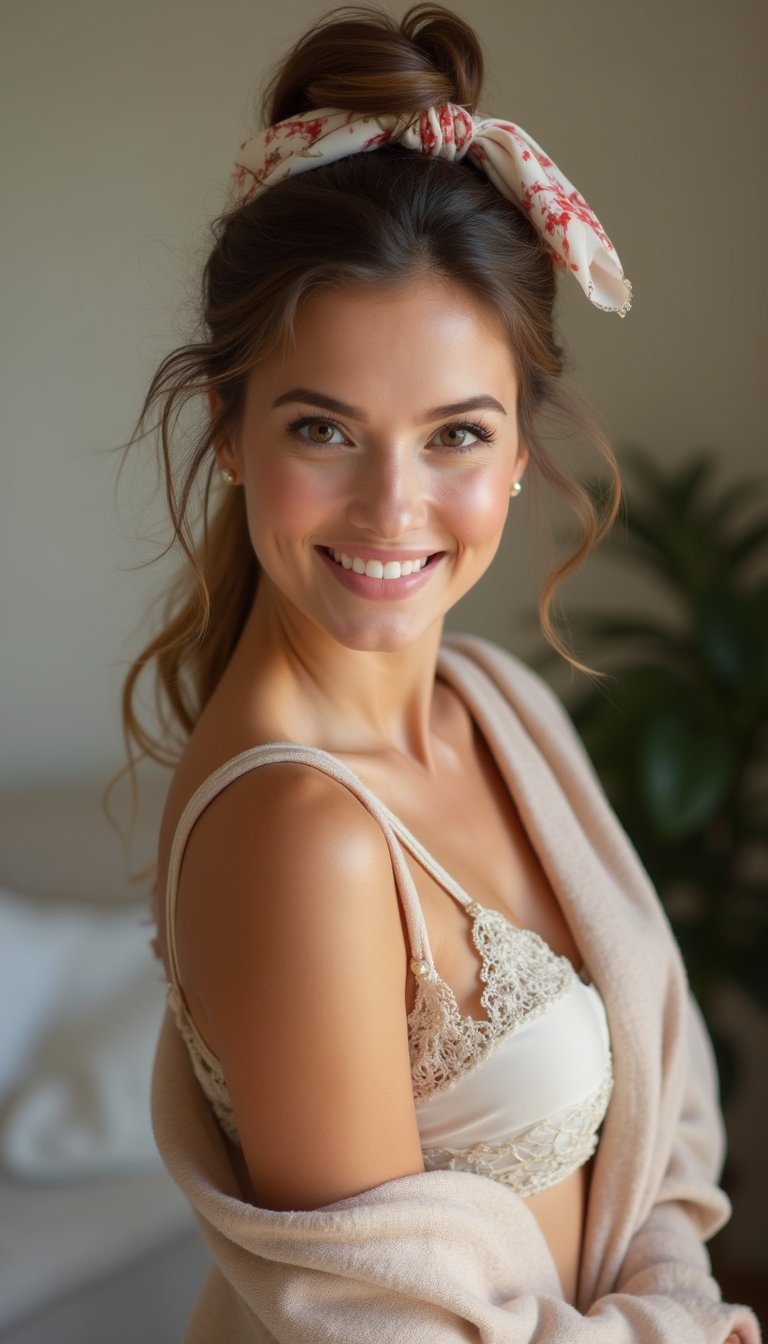 Scarf-Tied Low Pony With Volume Boost