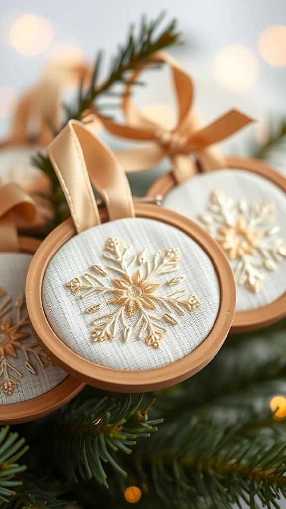 Mini Embroidery Hoop Snowflake Linen Ornaments