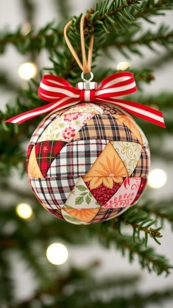 Quilted Fabric Scrap Bauble On Foam Form