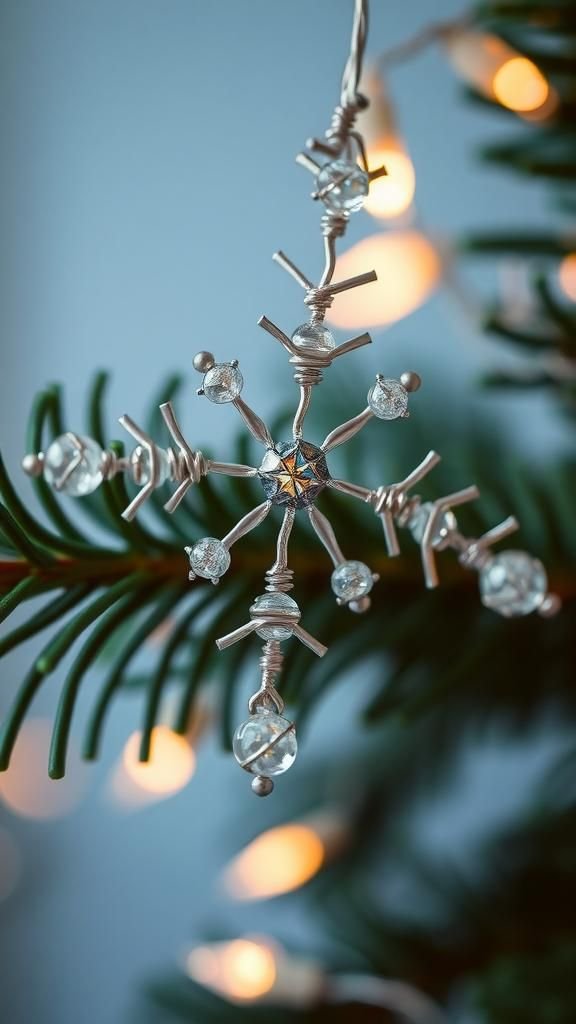 Wire And Glass Bead Starburst Snowflake Ornament
