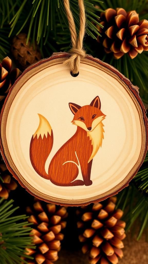 Wood Slice Pyrography Woodland Animal Ornament