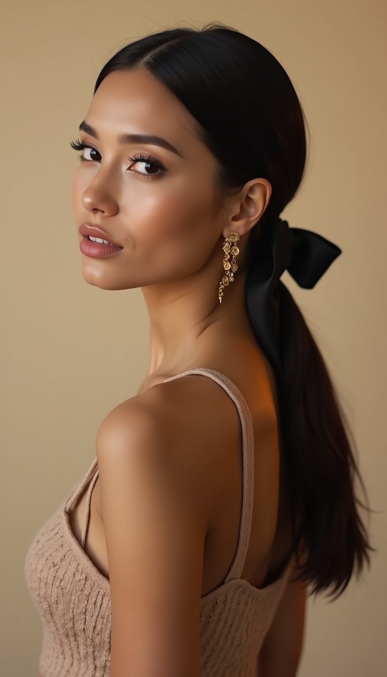 Low Sleek Pony With Ribbon And Charm