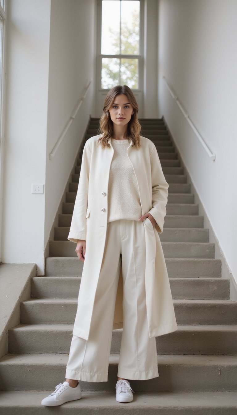 Capas Suaves Blancas Con Chaleco Estructurado Largo