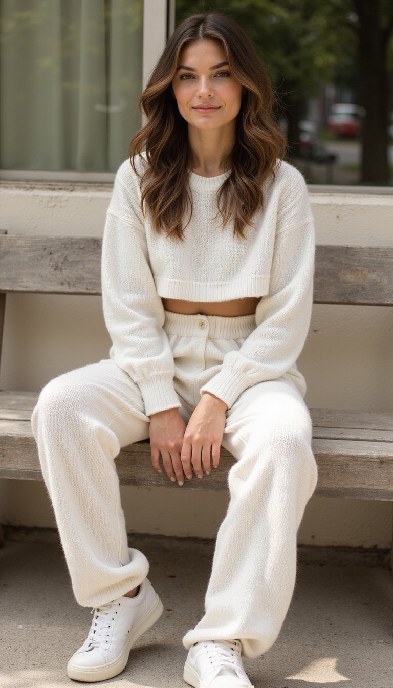 Co-ord De Punto Blanco Para Weekend Relajado