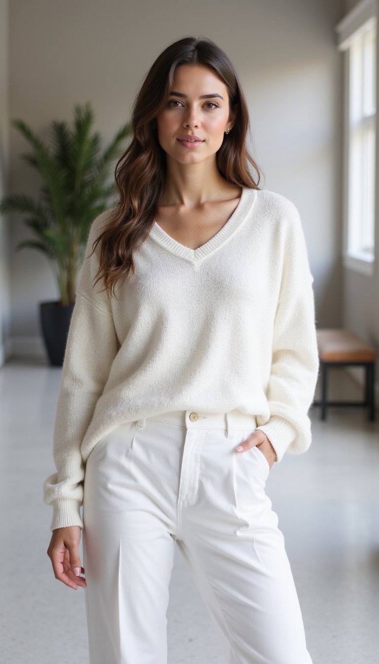 Ropa De Oficina Casual Blanca Con Jersey Fino