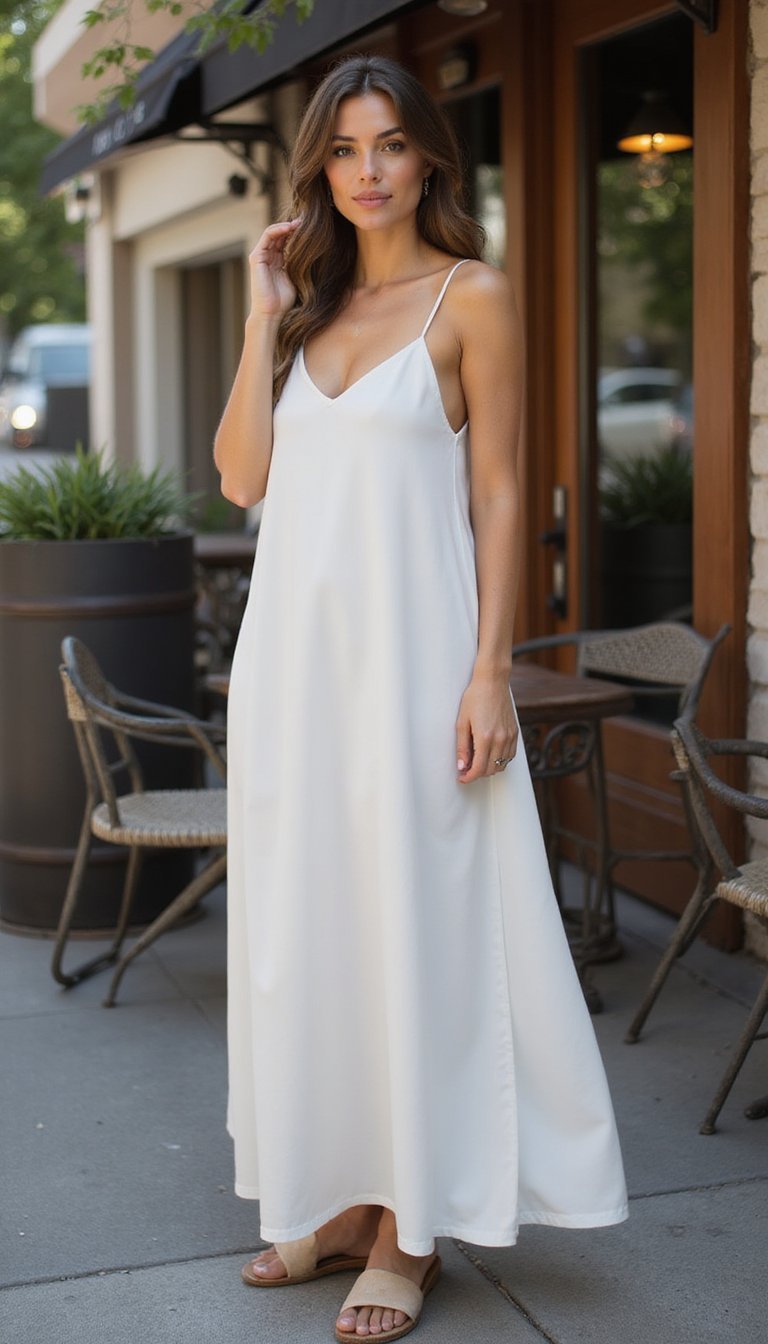 Vestido Slip Blanco Sedoso De Noche