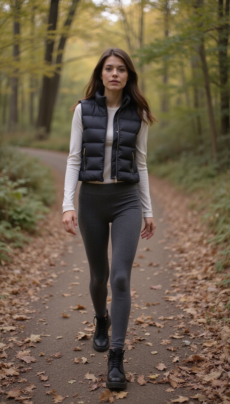 Colete Acolchoado Curto Com Calça Legging De Malha