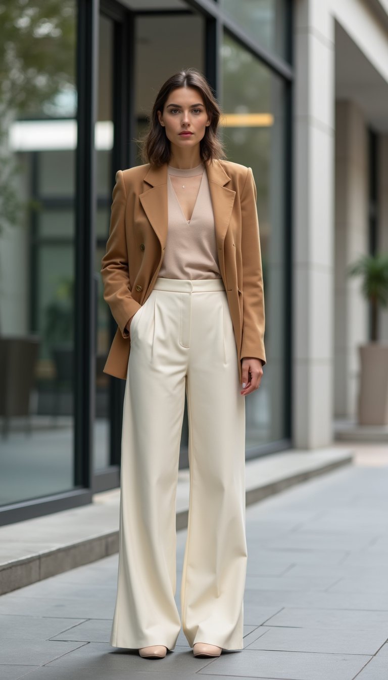 Blazer Neutro Com Calça Reta Elegante