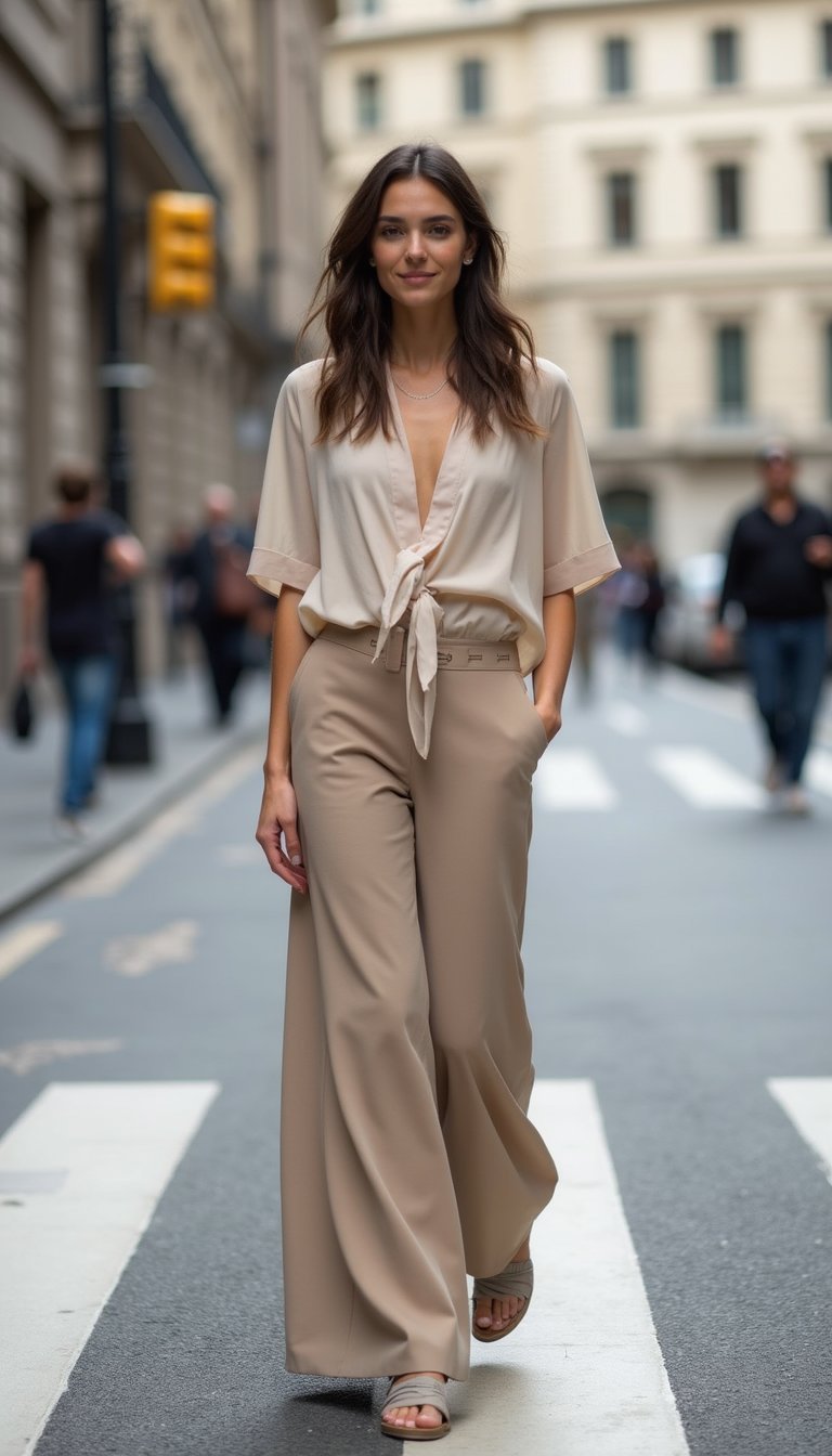 Calça Pantalona Com Blusa Leve De Trabalho