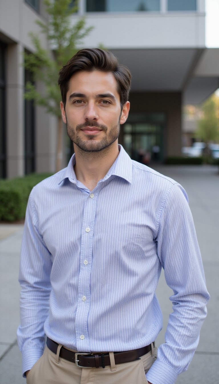 Camisa Listrada Com Calça Chino Para Casual Friday