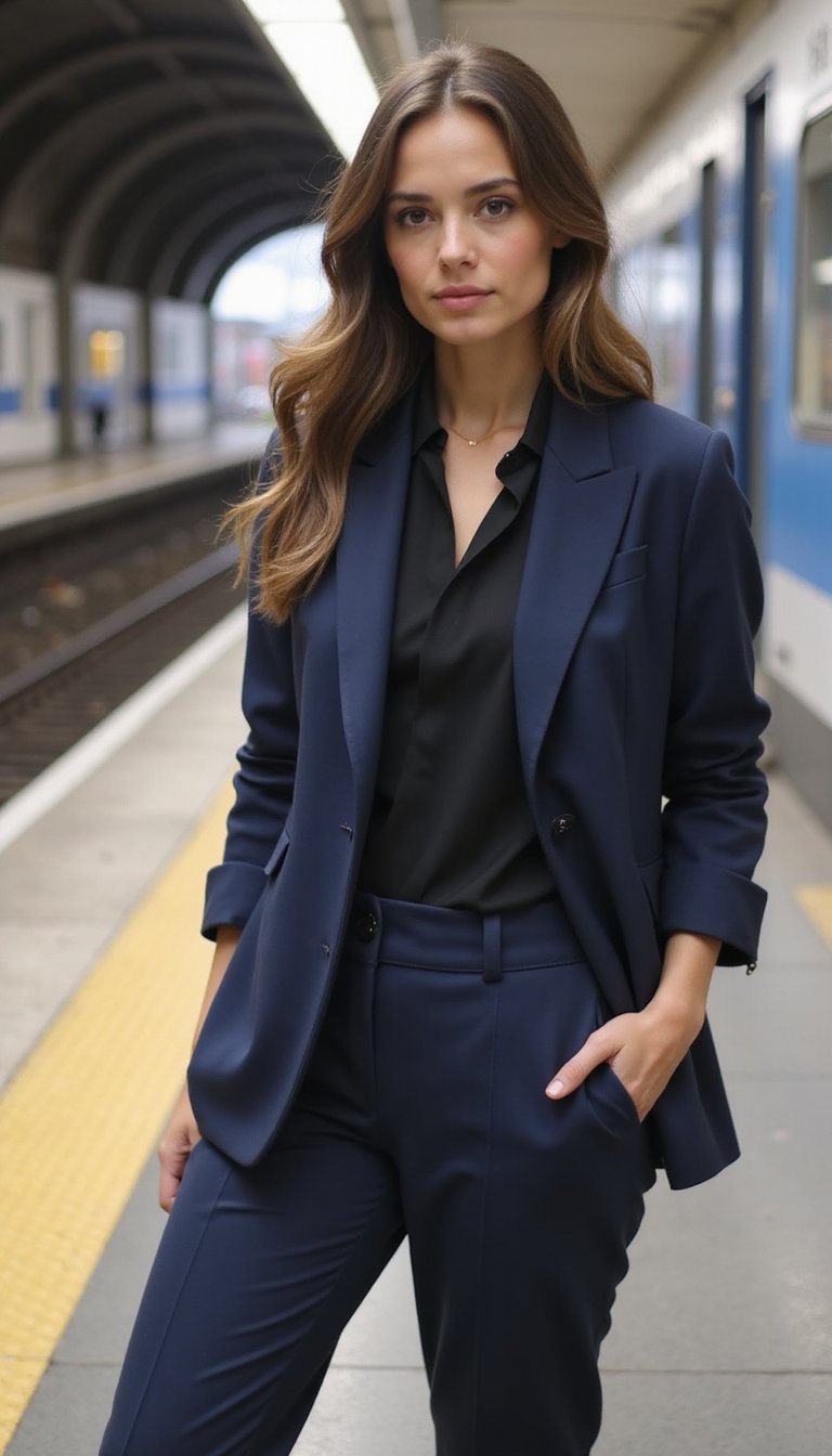 Conjunto Tonal Azul Marinho Com Acessórios Minimalistas