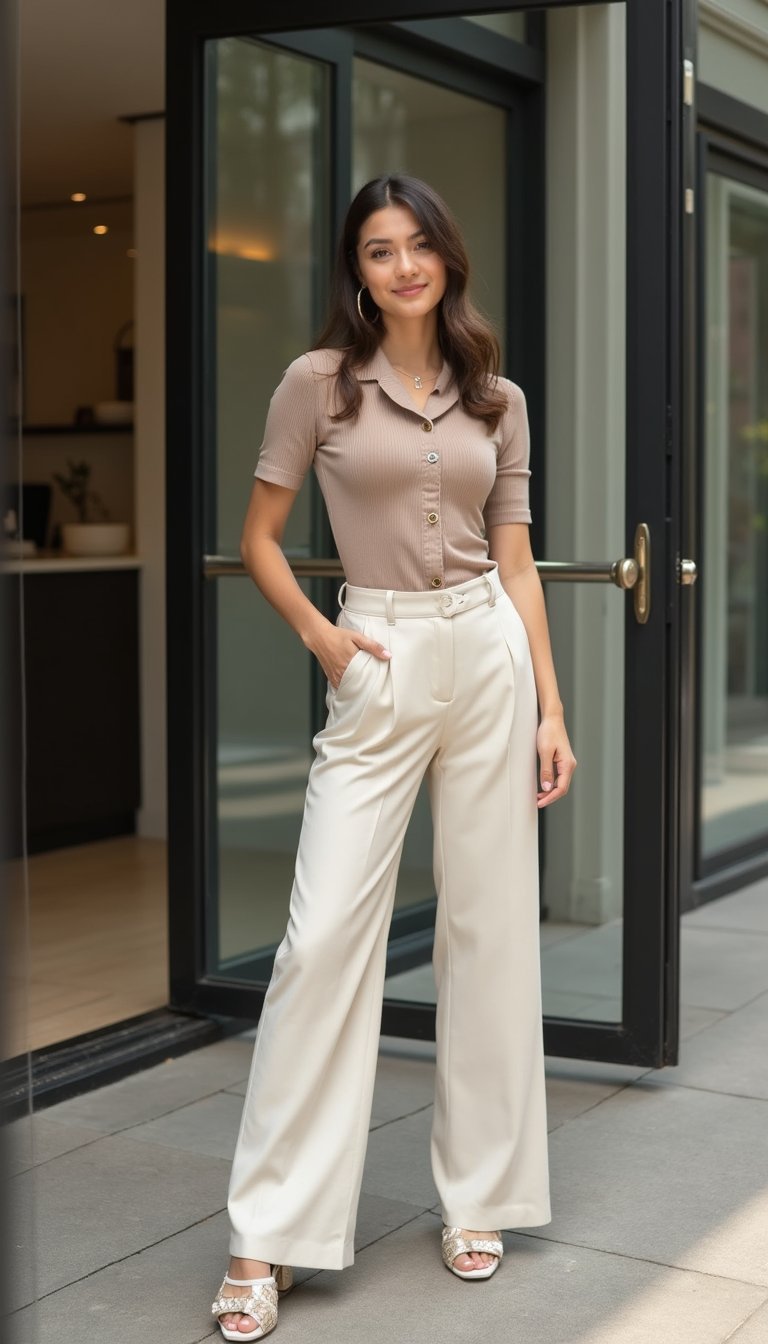 Top De Botões Com Calça Alfaiataria Cinturada