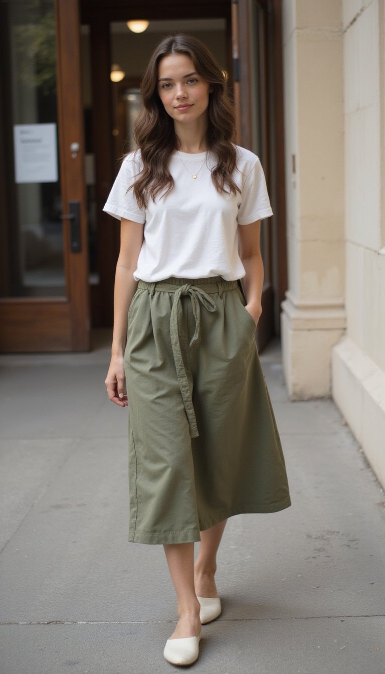 Camiseta De Algodão Orgânico Com Saia Midi