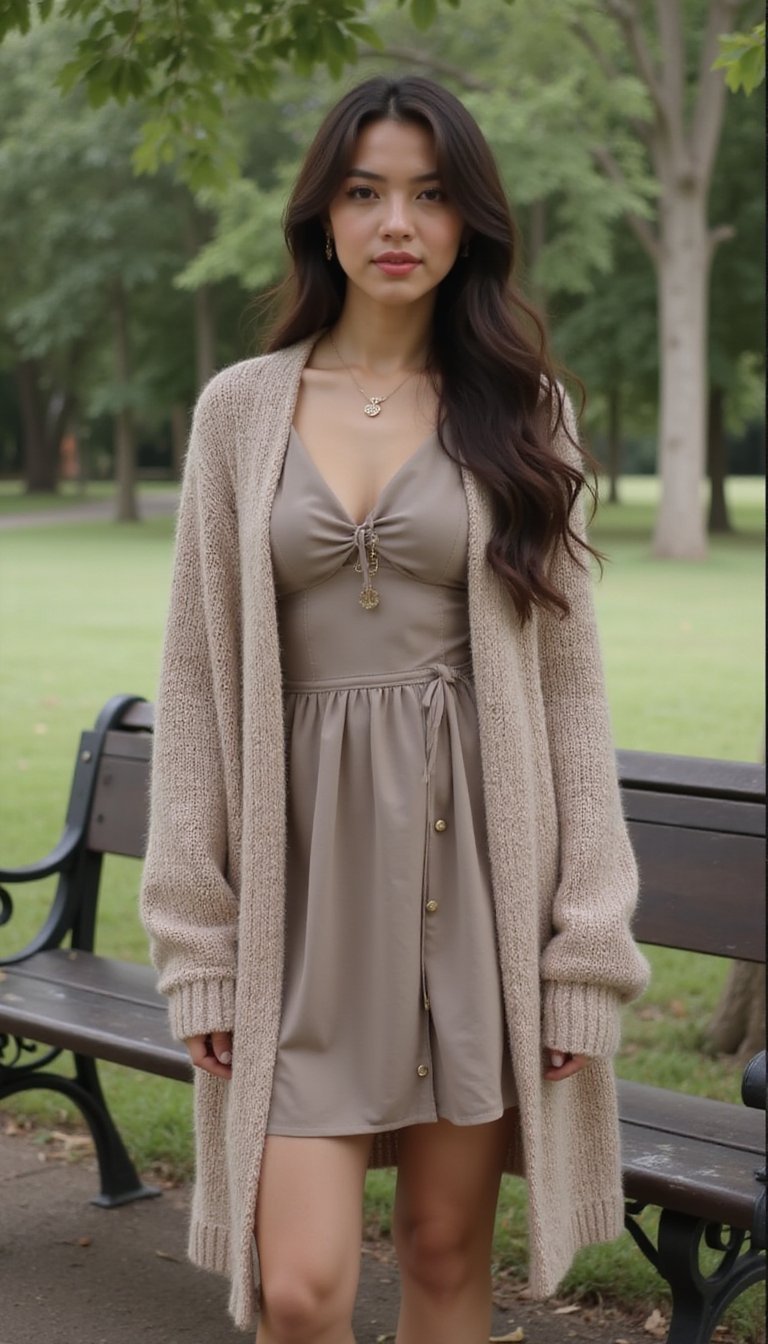 Cardigã Longo Sobre Vestido Curto