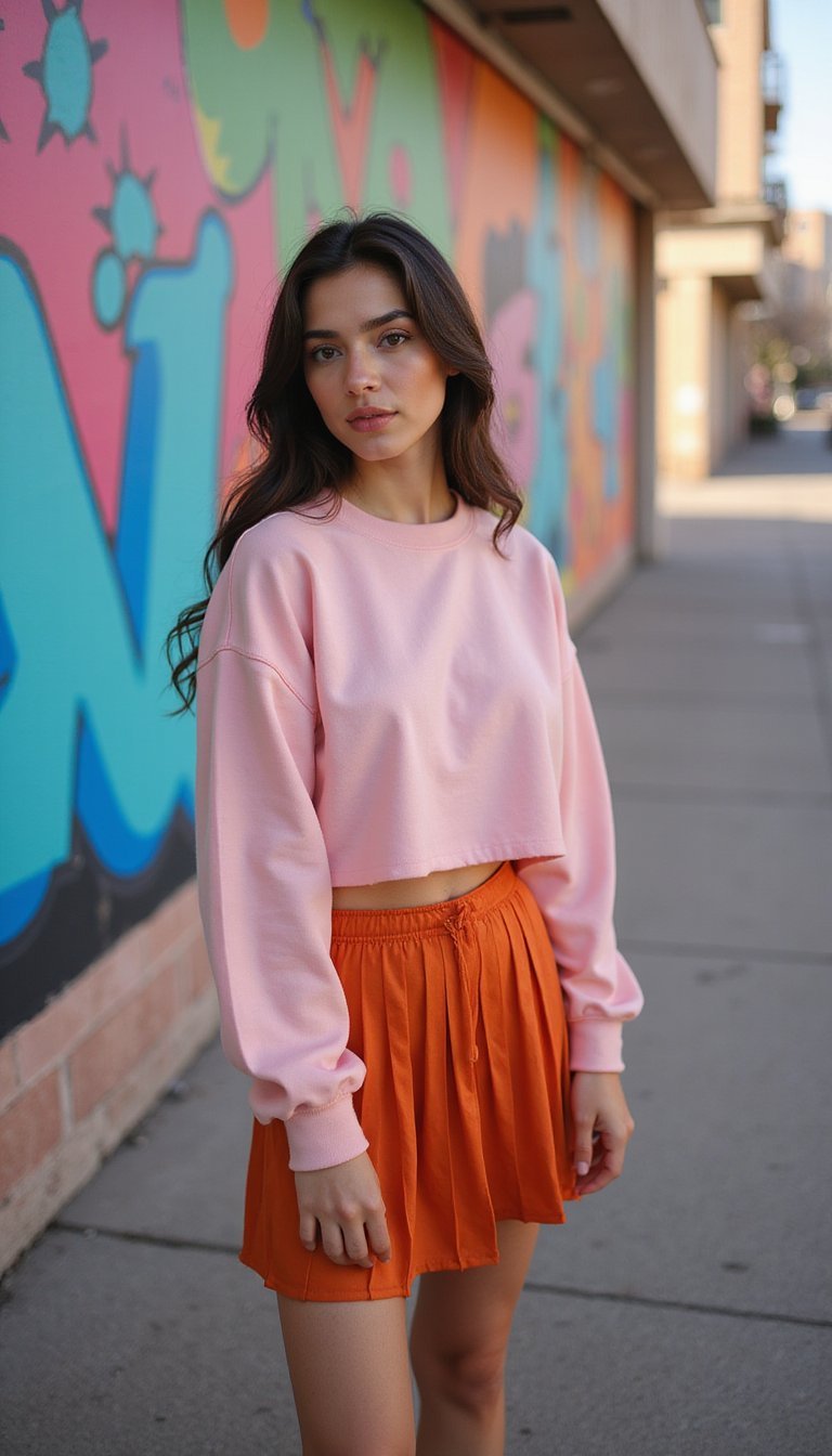 Cropped De Moletom Com Saia Curta Plissada