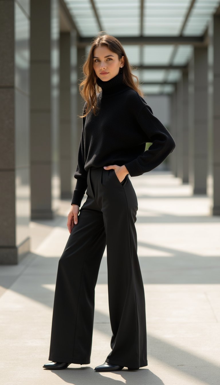 Jersey De Cuello Alto Y Pantalón Palazzo