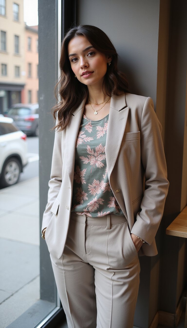 Mix De Estampados Sutiles Con Prendas Neutras