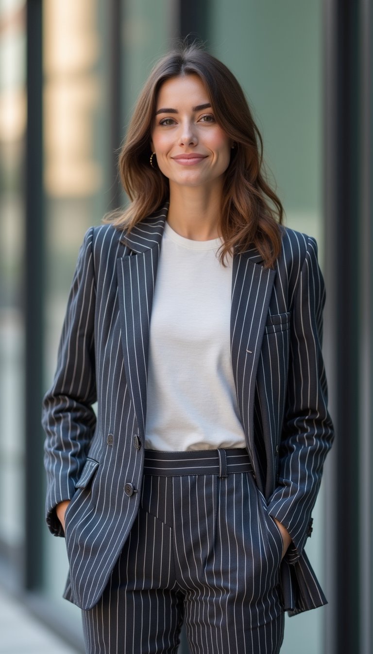 Sastre A Rayas Fino Con Camiseta Básica