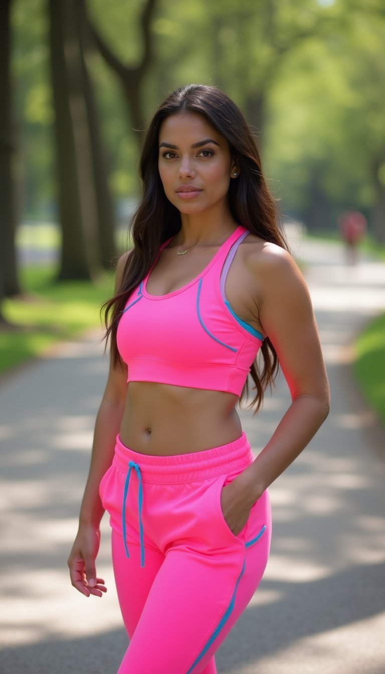 Conjunto Esportivo Rosa Neon Com Detalhes Azuis