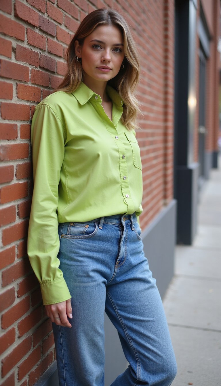 Look Casual Jeans Com Camisa Verde Limão