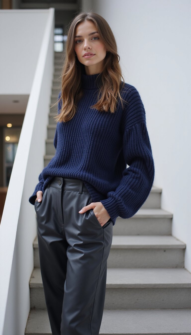 Look Monocromático Azul Marinho Com Texturas Diferentes