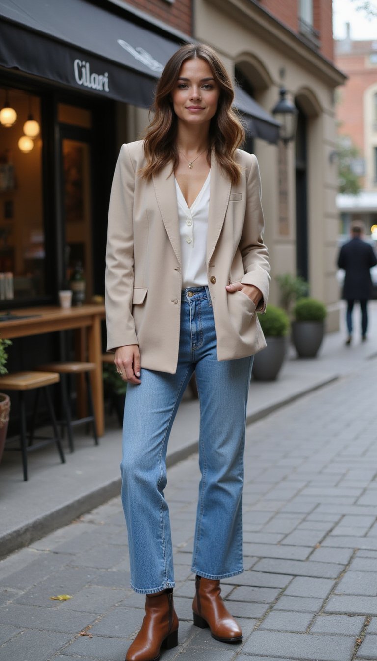 Blazer Oversized Com Jeans Reto e Botas