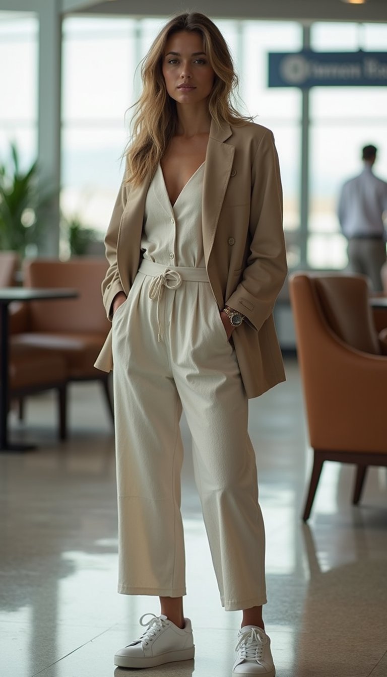 Blazer Oversized Com Macacão e Tênis Branco