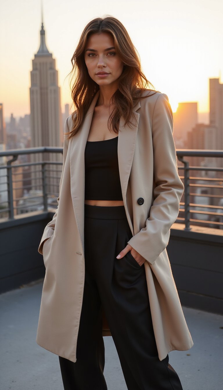 Blazer Oversized Com Regata Preta e Calça Cintura Alta