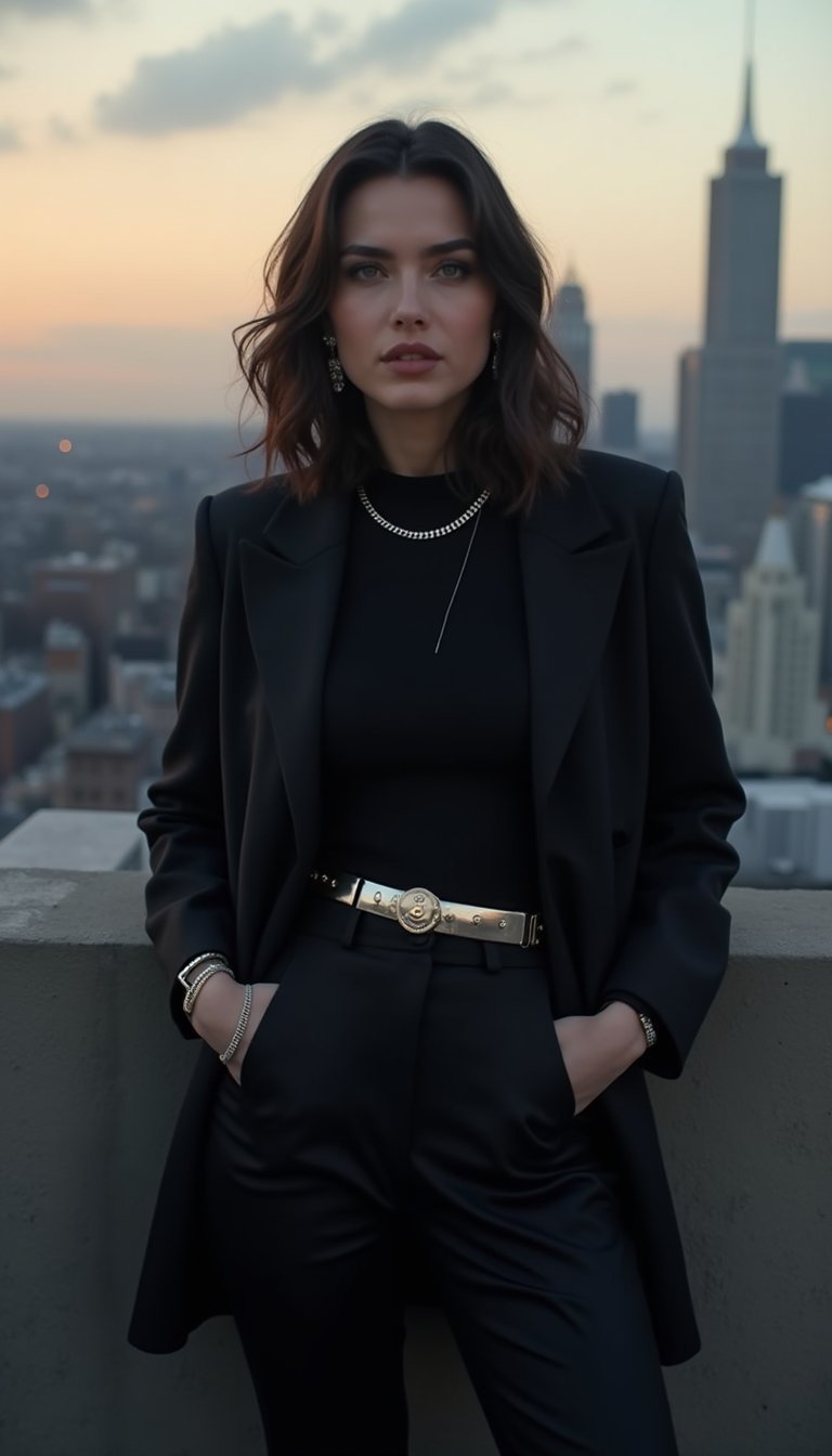 All‑Black Com Calça Alfaiataria e Acessórios Metalizados