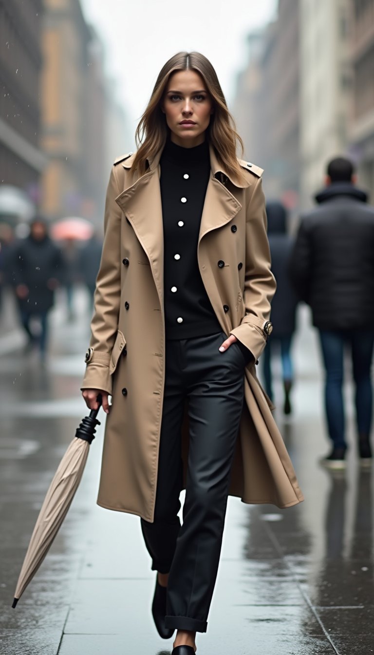 Calça Alfaiataria Com Trench Coat Para Dias Chuvosos