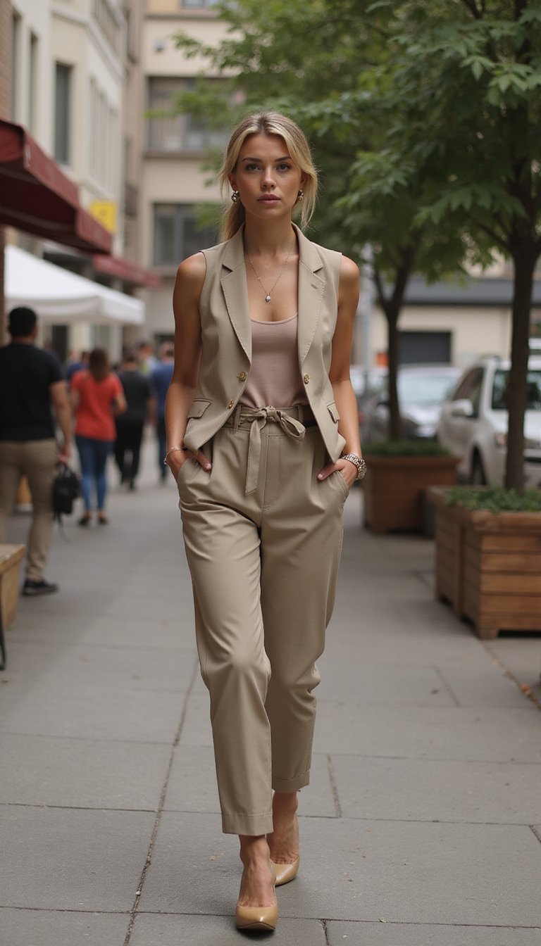 Colete Estruturado e Calça Alfaiataria Para Fim De Semana