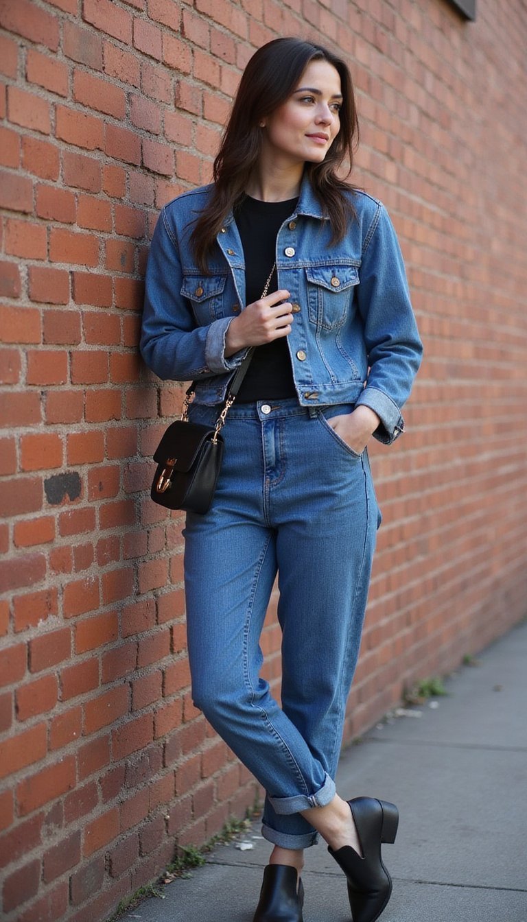 Jaqueta Jeans e Calça Alfaiataria Mistura Casual Chique