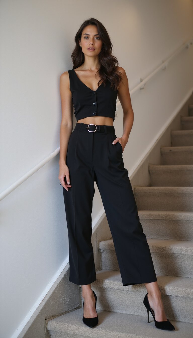 Scarpin e Cinto Marcando Cintura Com Calça Alfaiataria