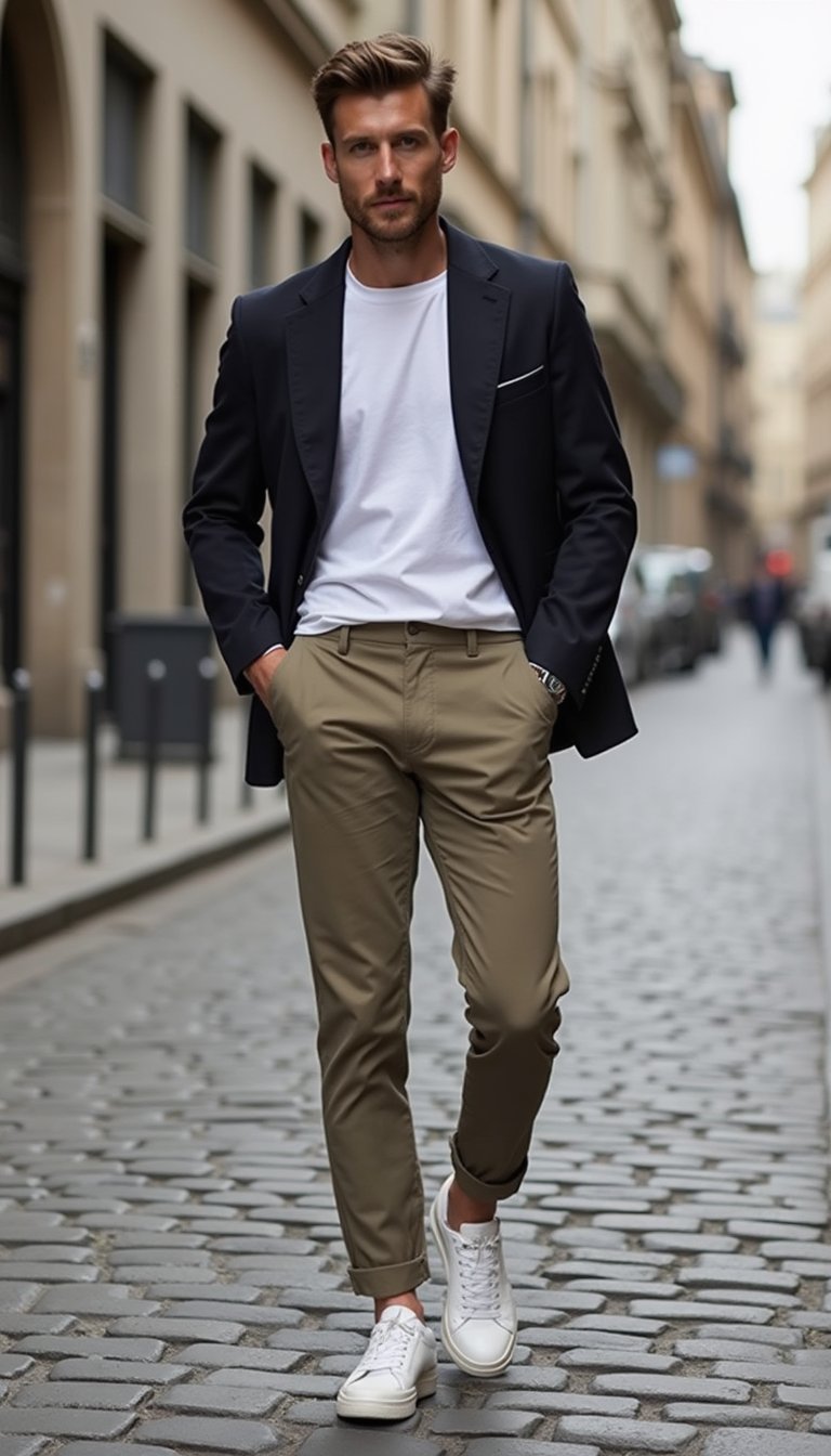 Tênis Branco Com Calça Alfaiataria Para Passeio Despojado